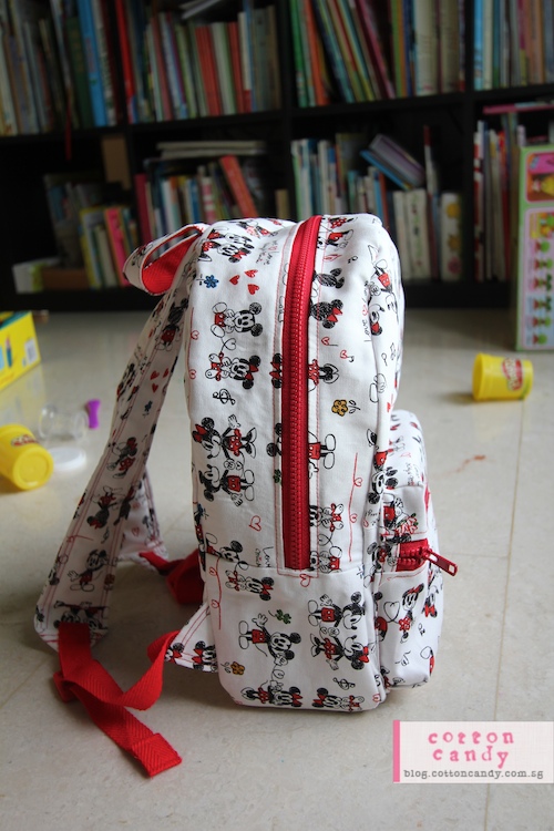 Minnie and Mickey backpack side view